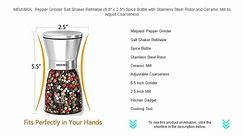 MEIJUBOL Pepper Grinder Salt Shaker Refillable (5.5" x 2.5") Spice Bottle with Stainless Steel Rotor and Ceramic Mill to Adjust