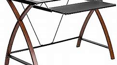Flash Furniture Jude Tempered Glass Computer Desk with Pull-Out Keyboard Tray and Crisscross Frame, Small Computer Desk for Home Office, Cherry/Clear
