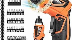 Vastar 7.2V Cordless Screwdriver, Electric Power Screwdriver Set With Rechargeable Battery & Pivoting Handle, 320RPM/10+1 Torque Small Automatic Screw driver Kit with 47Pcs Bits/LED Front Light