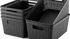 Set of 6 Plastic Storage Baskets Pantry Organization and Storage Containers Organizer Bins Small Baskets for Shelves Drawers Desktop Closet Playroom Classroom Office, Black