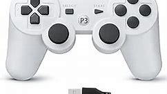 Powerextra PS-3 Controller Wireless Compatible with Play-Station 3 Rechargable Remote Control Gamepad with Charging Cable for PS-3 (White)