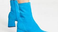 Topshop Hollis premium leather platform ankle boots in blue suede | ASOS