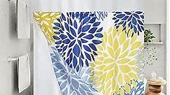 No Hook Shower Curtain with Snap in Liner - Dahlia Floral Shower Curtain - Fabric Waterproof Inner Liner, Plants Yellow Navy Blue Flowers Cloth Shower Curtains - Machine Washable, 71 x 74