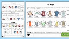 Clothes Worksheet Spanish