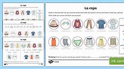 Clothes Worksheet Spanish