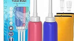 2PCS Blue+Pink Portable Bidet for Women Kids with 2 Nozzle + Scalable Tube - 500ml Travel Bidet - Peri Bottle 17oz Handheld Personal Bidet - for Outdoor,Camping,Travling,Driver,Personal Hygiene