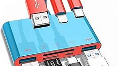 5-in-1 Memory Card Reader, USB OTG Adapter & SD Card Reader for i-Phone/i-Pad, USB C and USB A Devices with Micro SD & SD Card Slots, Supports SD/Micro SD/SDHC/SDXC/MMC(BlueRed)