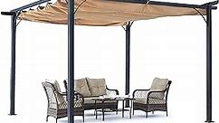 ABCCANOPY Patio Pergola 10x10 - Outdoor Sun Shade Canopy with Retractable Shade for Garden Porch Backyard (Khaki)