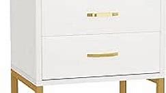 LITTLE TREE White Gold Nightstand with 2 Large Drawers, Side Baffles