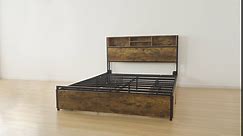 EnHomee Full Bed Frame with 6 Storage Drawers Full Bed Frame with Headboard Full Size Bed Frame with Charging Station Full Bed Frame with Storage No Noise,No Box Springs Needed,Vintage Brown