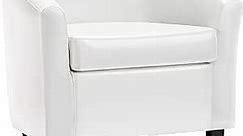 Yaheetech Faux Leather Accent Chair, Modern Barrel Chair Comfy Club Chair with Soft Padded and Solid Legs for Living Room Bedroom Reception Room, White