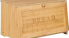 HOMEKOKO Vintage Large Wood Bread Box for Kitchen Counter, Retro Design Single Layer Bamboo Large Capacity Food Storage Bin (Natural Bamboo)