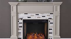 SEI Furniture Birkover Smart Fireplace with Marble Surround 48 x 40 Freestanding Indoor Smart Electric Fireplaces