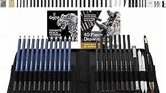 Castle Art Supplies 40 Piece Premium Drawing and Sketching Set With Tutorial | For Artists, Professionals or Beginners | Pencils, Charcoal, Graphite and More | In Neat Carry-Anywhere Zipper Case