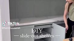 DIY slide out shelves! Super simple diy that you can easily do to make your cabinets more functional (and fun) 😍 #slideoutshelves #diycabinets #builtincabinets #cabinetdesign #storagehacks