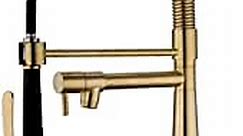 GICASA Kitchen Faucet, Solid Brass Brushed Gold Kitchen Faucet, Heavy Duty Spring Single Handle Kitchen Faucets with Pull Down Sprayer and Pot Filler, Brushed Gold Commercial Kitchen Faucet