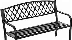 50-Inch Garden Bench,Park Bench Outdoor Bench Metal Bench Clearance Yard Porch Bench Chair with Steel Frame Outdoor Bench Furniture for Backyard Entryway Deck Lawn, Black