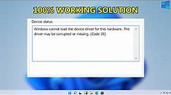 Fix USB Error Code 39 Windows 10/8/7 || The Driver May Be Corrupted Or Missing (Code 39)