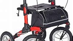 Tipo All Terrain Rolling Walker, Outdoor Wheeled Rollator with Extra Wide Seat and Brakes for Adults and Seniors, Easy Folding, 4 Wheel, Modena Red