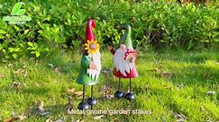 HONGLAND Metal Gnome Yard Decorative Stakes - 18 inch Gnome Garden Statue Decor-2 Pcs