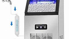 Commercial Ice Maker Machine 130Lbs/24H with 2 Water Inlet Modes, 36Pcs Ice Cubes in 8-15 Mins, Stainless Steel Under Counter/Freestanding Ice Machine with 28Lbs Storage Bin for Home/Shop/Office/Bar