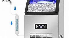 Commercial Ice Maker Machine 400Lbs/24H with 350LBS Large Storage Bin, 22" Industrial Ice Machine 156PCS Ice Cubes in 11 Mins, Freestanding Stainless Steel Ice Maker for Restaurants/Bar/Large Families