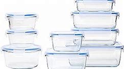 Amazon Basics 20-Piece Glass Food Storage Containers, 10 Count of Bases and Plastic Lids, Transparent, Blue