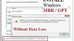 Windows Can't be Installed on Drive 0 Partition 1 [Problem Solved] Without Data Loss Step by Step