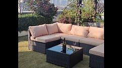 12 Piece Patio Furniture Set with 42In Fire Pit Table， Outdoor Furniture Sets Rattan Sectional Couch Outdoor Chairs with No-Slip Cushions and Waterproof Covers for Lawn, Poolside, Backyard Black
