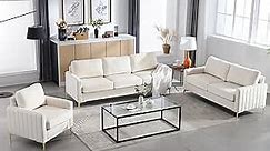 White Couches for Living Room Set, Comfy Tufted Velvet Couch Sofa Set Muebles Para Sala Modernos Juego De Sala Modern Living Room Furniture Sets 3 Piece ( 3 Seater Couch and Loveseat and Chair)