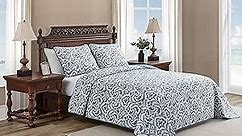 Tommy Bahama Quilt Set Reversible Cotton Bedding with Matchin Shams, All Season Home Decor, Queen, Cape Verde Smoke Grey/Blue