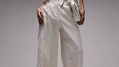 Topshop linen-blend wide leg pants in oatmeal - part of a set | ASOS