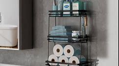 iSPECLE Over The Toilet Storage - 3 Tier Bathroom Over The Toilet Add Space Sort and Storage Bathroom Supplies No Drilling Over Toilet Storage with Adhesive for Small Bathroom, Black