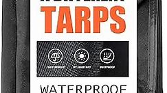 9.5x12Ft Waterproof Canvas Tarp, Black Heavy Duty Multi Purpose Tarps, for Roof, Camping, Pool, Rip & Tear Proof, 20mil