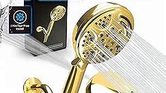 SparkPod 5 Inch 9 Spray Setting Shower Head - Handheld High Pressure Jet with On/Off Switch, Pause and Waterfall Setting- Premium ABS Removable Handheld Shower Head with Hose (Gold)