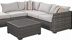 Signature Design by Ashley Outdoor Cherry Point 4 Piece Seating Set with Ottoman & Cocktail Table, Gray