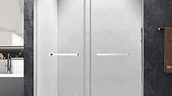 Frameless Sliding Shower Door, 56" - 60" Width Width, 76" Height, Noiseless Shatterproof Bathroom Gate with Square Rail and 0.4" Clear Tempered Glass, Silver