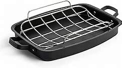 Merten & Storck Pre-Seasoned Carbon Steel Induction 15" x 11.5" Roasting Pan with Stainless Steel Roaster Rack, Oven Safe, Black