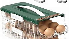Egg Container for Refrigerator, 2 Layer Rolling Egg Holder for Refrigerator, Egg Dispenser for Refrigerator with Handle, Clear Egg Tray Stackable Fridge Egg Storage Box for Countertop（32 Egg）