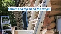 Here's a closer look at the homemade ladderjack. It's easy to make but you can also buy one premade. As you can see it makes working on a ladder easier #ladder #laddersafety #ladderjacks #carpentrytip #carpentrywork #framerlife #framing #diyrenovations #toolstoday #toolsofmytrade #diytools #diytips #diytutorials #sidingtools #sidingcontractor #sidingwork #loghome #logcabins | Meyers.makes