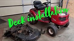 How to install the 42" deck on a Craftsman lawn mower.