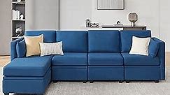 WETRUE Modular Sectional Sofa, Convertible L Shaped Sofa Couch with Storage, High Supportive & Soft Sponges, 5 Seat Modular Sectionals Sofa Couch with Chaise for Living Room, Blue