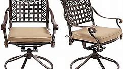 Grepatio Outdoor Patio Dinning Swivel Chairs Set of 2, Outdoor Swivel Rocker Chair Furniture, Cast Aluminum Dining Chair Set with Cushion for Garden Backyard (Grid Graphics with Khaki Cushions)