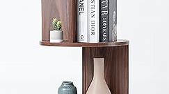 KAYMILY Side Table for Living Room, Circle Bookshelf Office End Table, Mid Century Modern Nightstands for Bedroom, Contemporary Round Sofa Tables for Your Home – Easy Assembly - Walnut