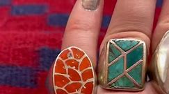 Some very cool vintage inlay rings! For the ones that like a thicker band these fit the bill! And look how that abalone on the turtle ring shines 🐢✨ All available and ready to be picked up or shipped out today 📫 #nativeamerican #southwest #inlayjewelry #vintagestyle #vintagejewelry #silverrings #turquoise #turquoisejewelry #handmadejewelry #mensrings #localartist #localbusiness #supportsmallbusiness #coral #turquoiseinlay #motherofpearljewelry | TIN NEE ANN Trading Co.
