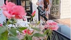 ⬇️ Here’s how I care for our outdoor patio furniture: 1 - I use my leaf blower several times a week to blow off dust and pollen 2 - Every so often rinse off my cushions since they are waterproof, and use a cleaning solution (either bleach or vinegar and water mix) for bird droppings. I can use bleach because the Bliss cushions are solution dyed, so please check your cushion materials. 3 - When I won’t be regularly using my patio furniture, we cover them or store them away. To make this a habit, 