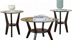 Signature Design by Ashley Fantell 3-Piece Table Set, Includes 1 Coffee Table and 2 End Tables with Glass Top and Fixed Shelf, Dark Brown