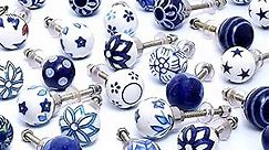 24 Pack Knobs-Blue Ceramic Cabinet Knobs-Drawer Pulls-Vintage Knobs-Decorative Knobs-Blue Drawer Knobs-Kitchen Cabinet Knobs-Knobs Pulls-Blue White Cabinet Pulls-Door Handles-Dresser Knobs