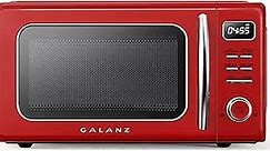 Galanz GLCMKZ11RDR10 Retro Countertop Microwave Oven with Auto Cook & Reheat, Defrost, Quick Start Functions, Easy Clean with Glass Turntable, Pull Handle, 1.1 cu ft, Red