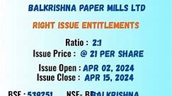 BALKRISHNA PAPER MILLS LTD | Issue close: 15-04-2024 | #rightissue #dividend #stockmarket #daily
